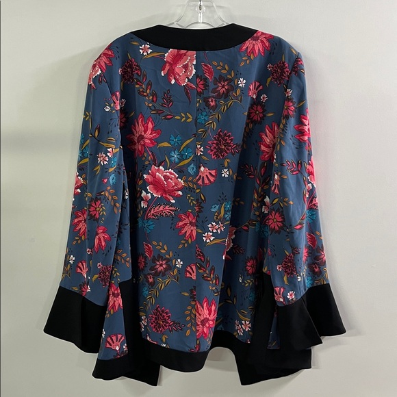 LOFT Dramatic Floral Open Front Black Border Party Travel Career Multi Jacket 16 - Picture 3 of 16